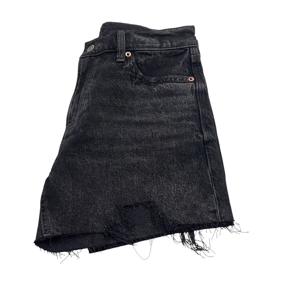 American Eagle Low-Rise Ex-Boyfriend Denim Shorts Black Distressed Size 4 Y2K‎